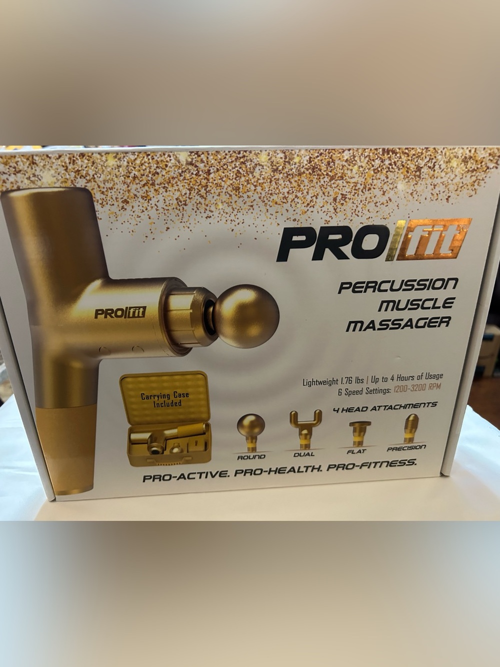 Gold Percussion Muscle Massager for Men and women. 4 attachments! 6 speeds!